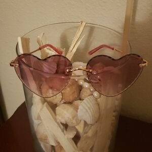 Pink and Gold Rimless Sunglasses with Gradient Lenses